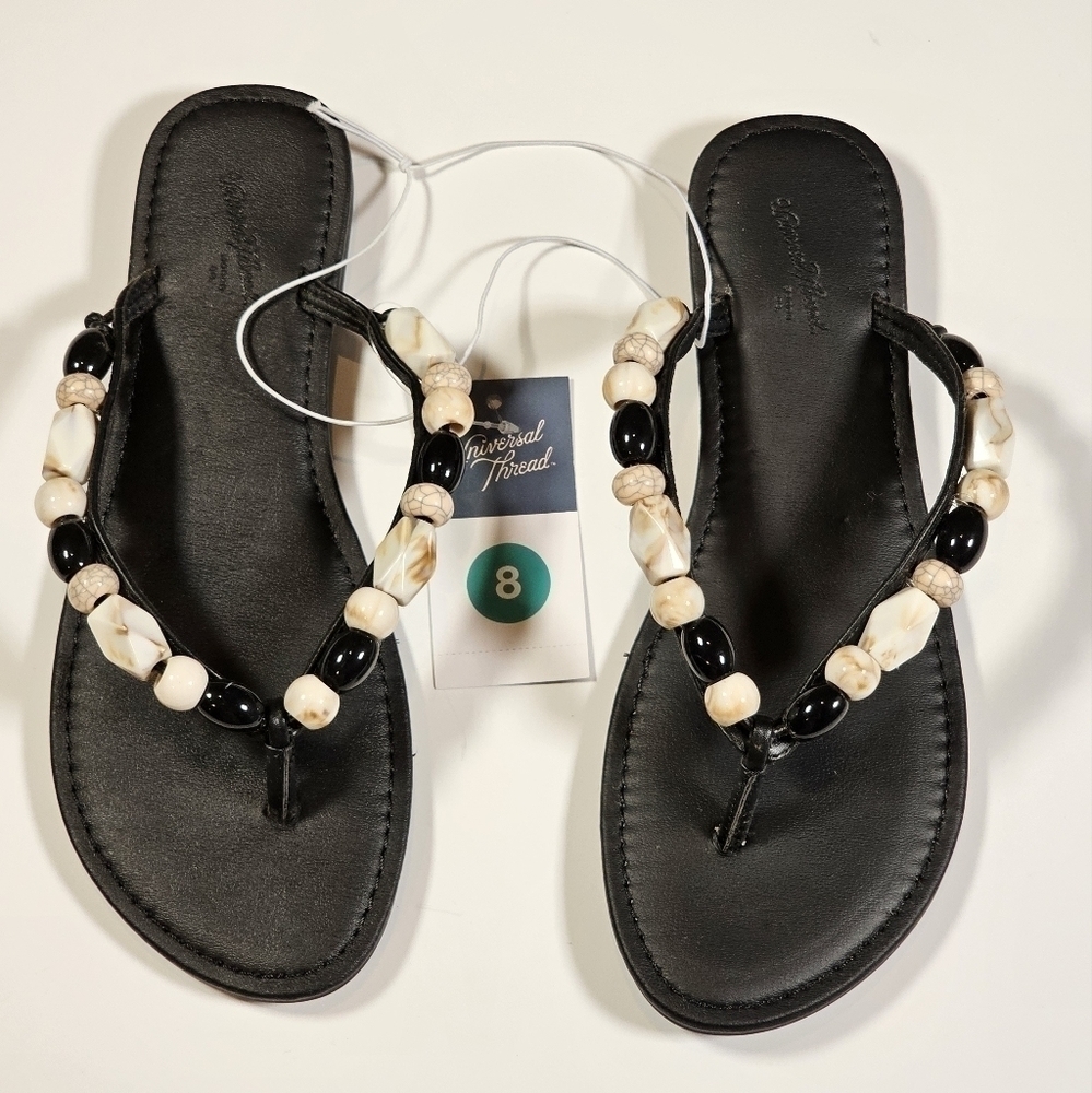 NEW! Universal Thread CINDY Womens Size 8 Black Beaded Flip Flop Sandals NWT